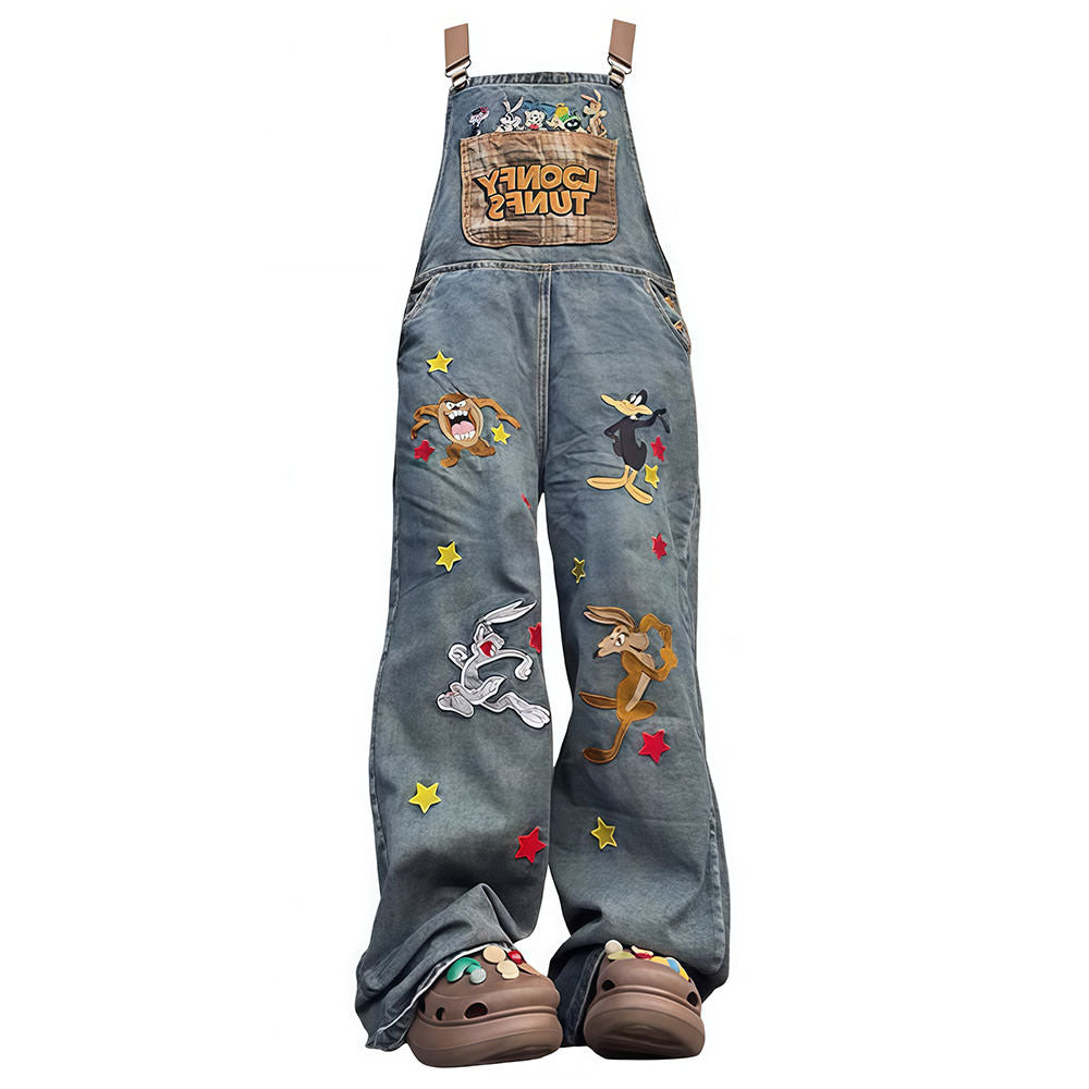 90's kids embroidered overalls