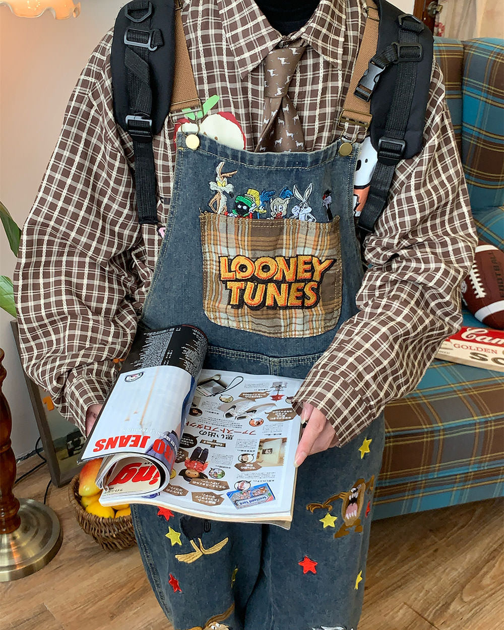 90's kids embroidered overalls