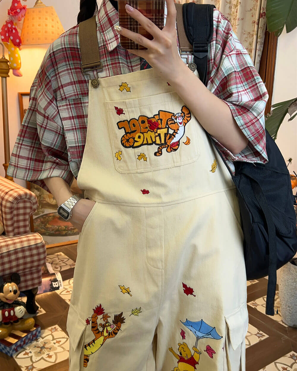90's kids embroidery overalls