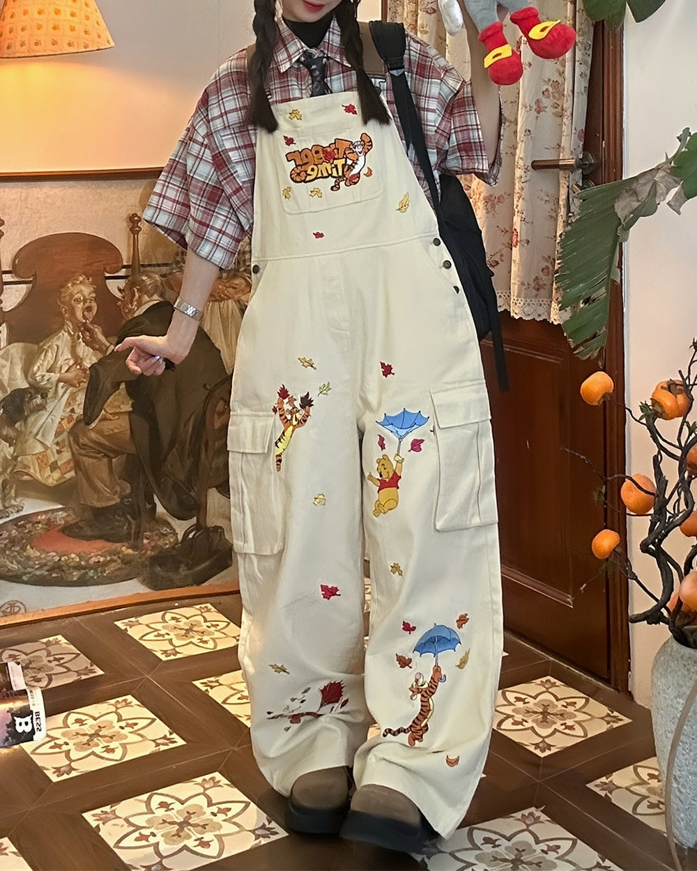 90's kids embroidery overalls