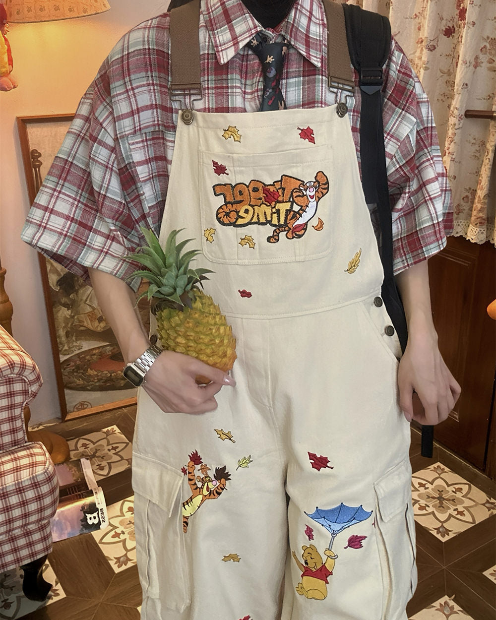90's kids embroidery overalls