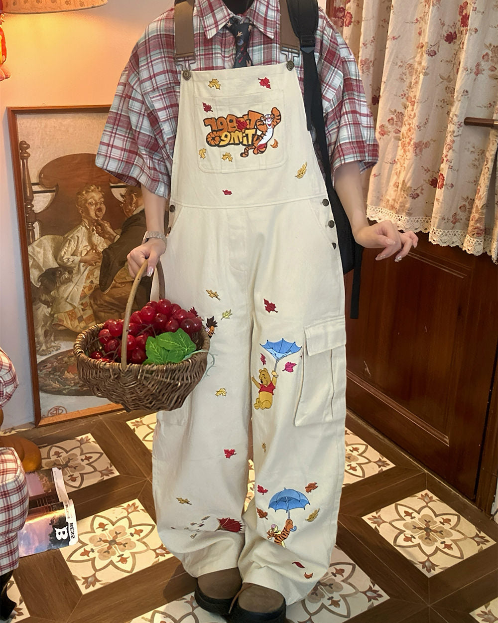 90's kids embroidery overalls