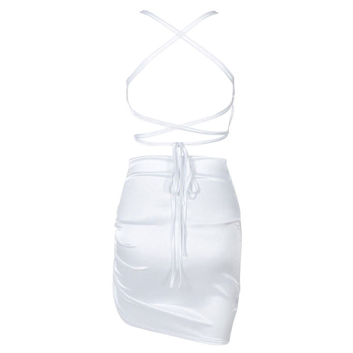 parisian lace up satin dress