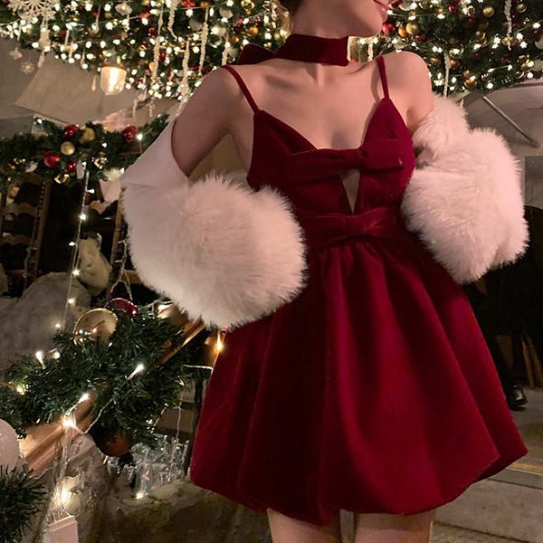 red velvet halter dress