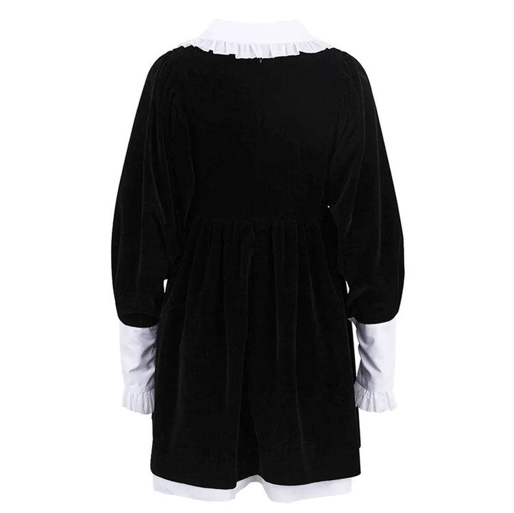 velvet collar mini black dress