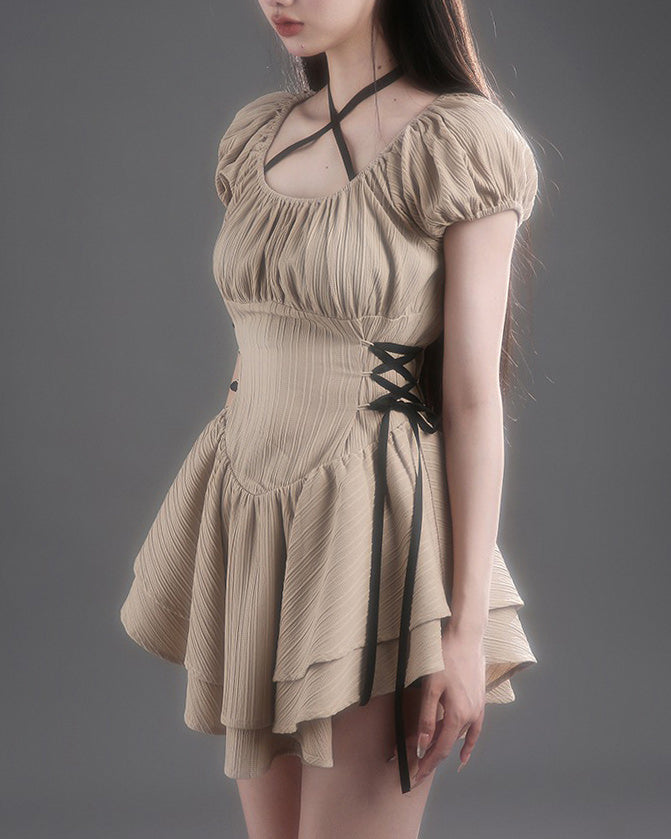 coquette mini dress in beige