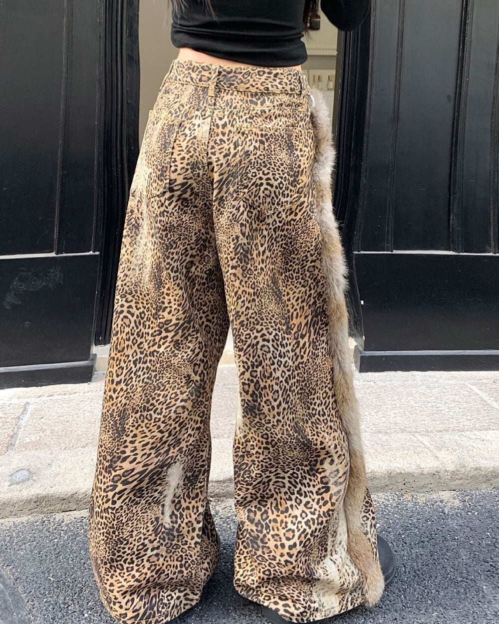 faded leopard print wide leg trousers