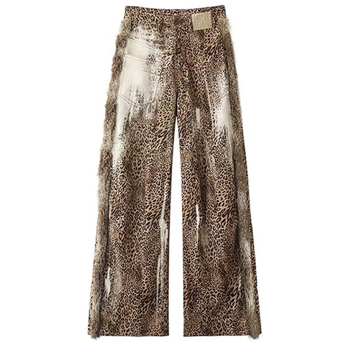 faded leopard print wide leg trousers