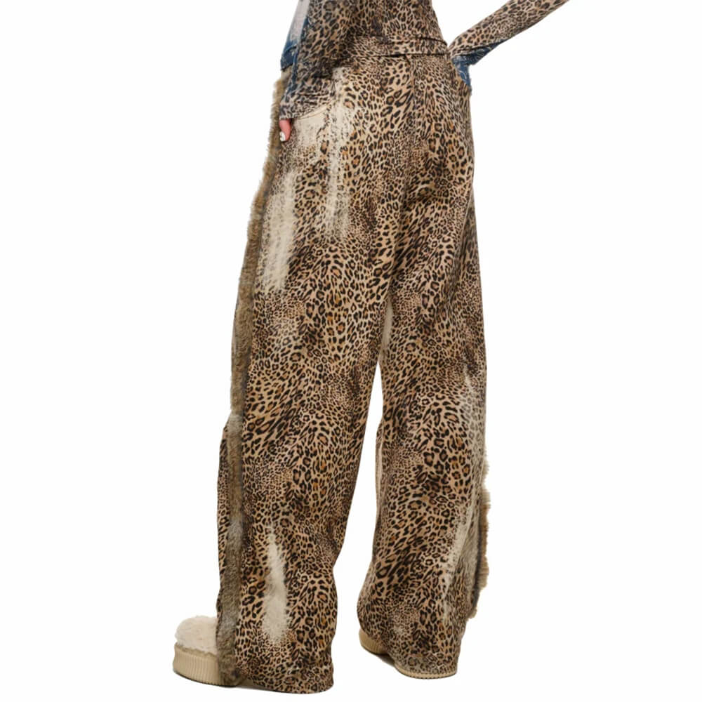 faded leopard print wide leg trousers
