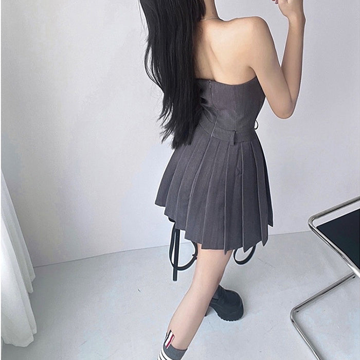 pleated mini dress in grey
