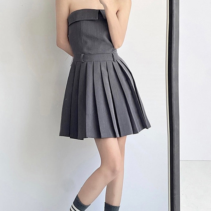 pleated mini dress in grey