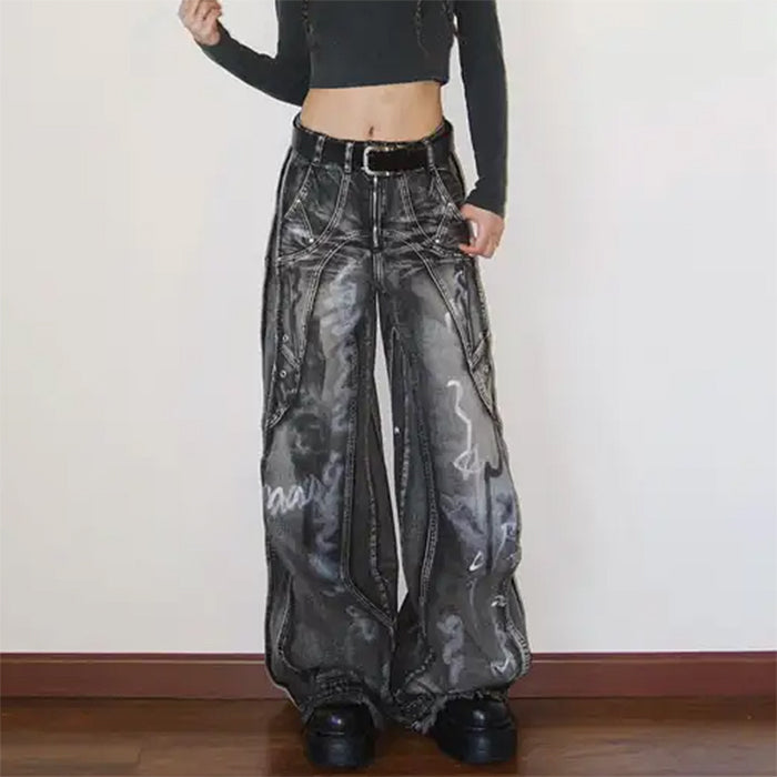 grunge wide leg cargo jeans
