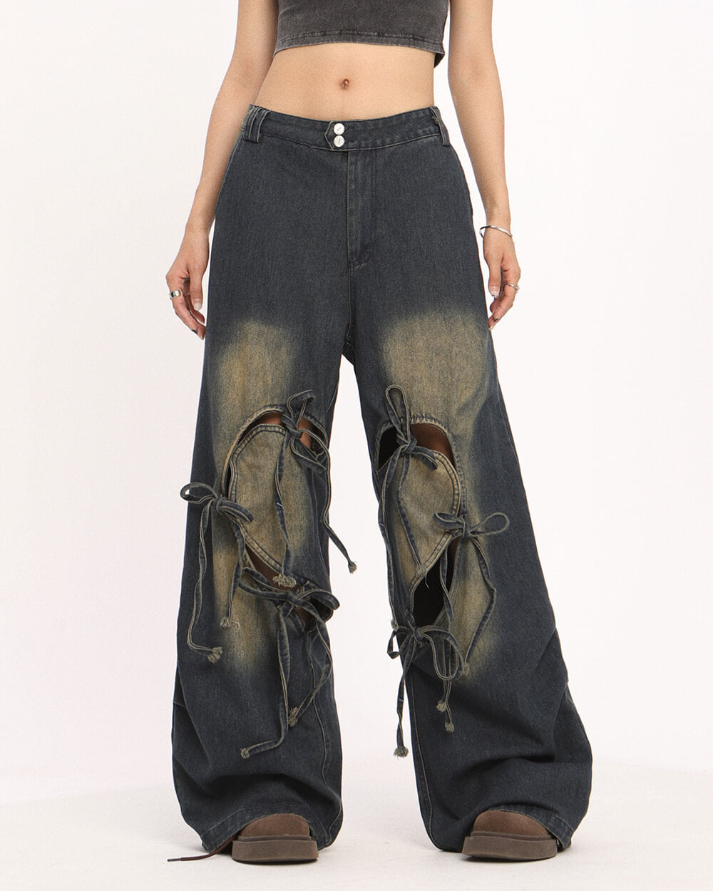 heart bow wide leg skater jeans
