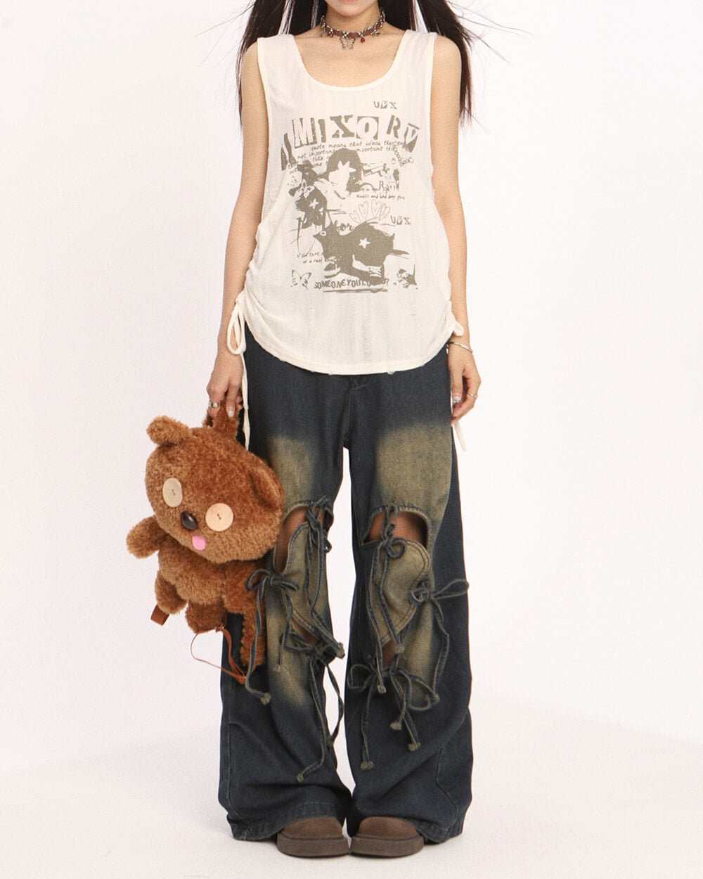 heart bow wide leg skater jeans