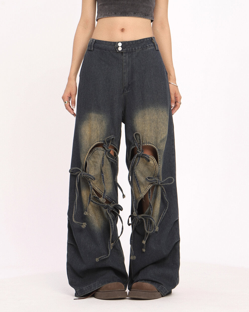 heart bow wide leg skater jeans