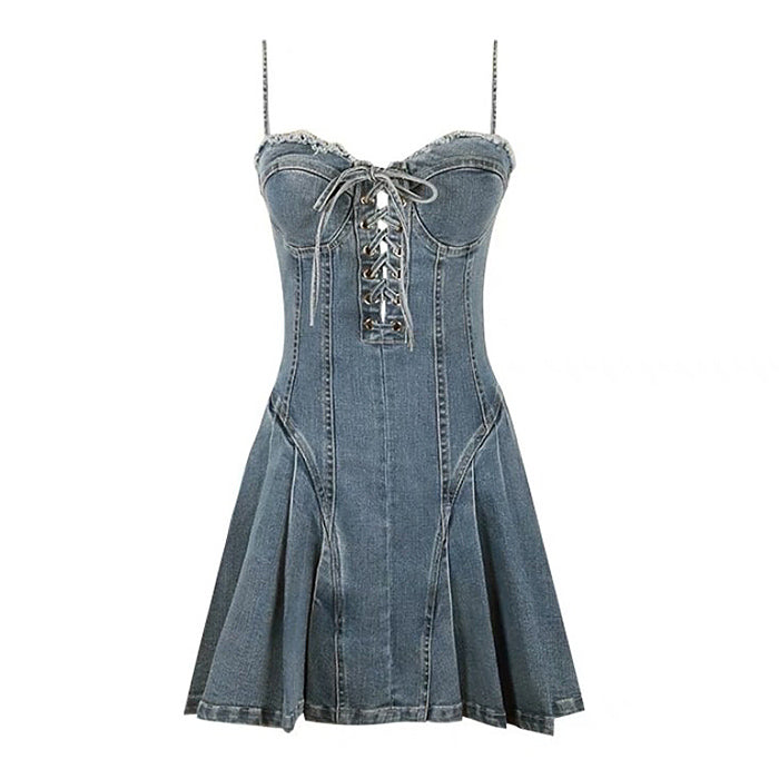 lace up denim dress