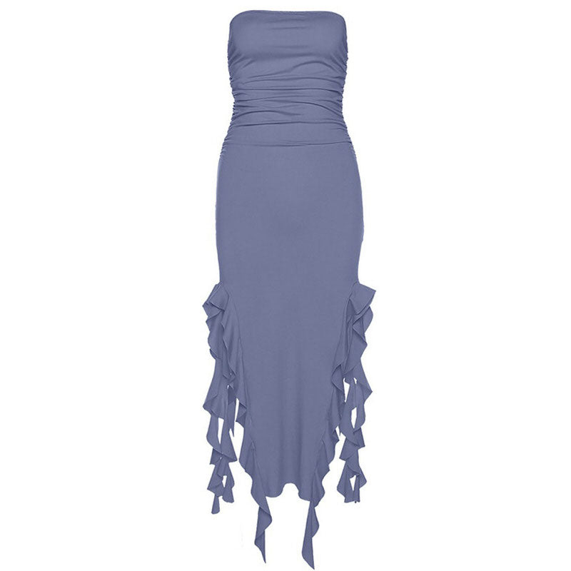 pure flirting ruffle split dress