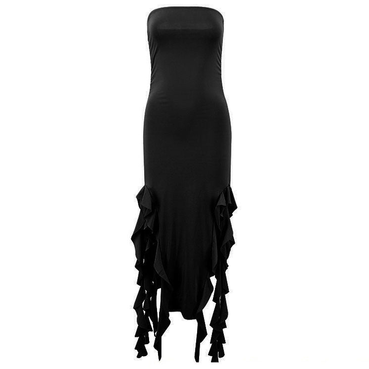 pure flirting ruffle split dress