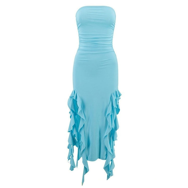 pure flirting ruffle split dress