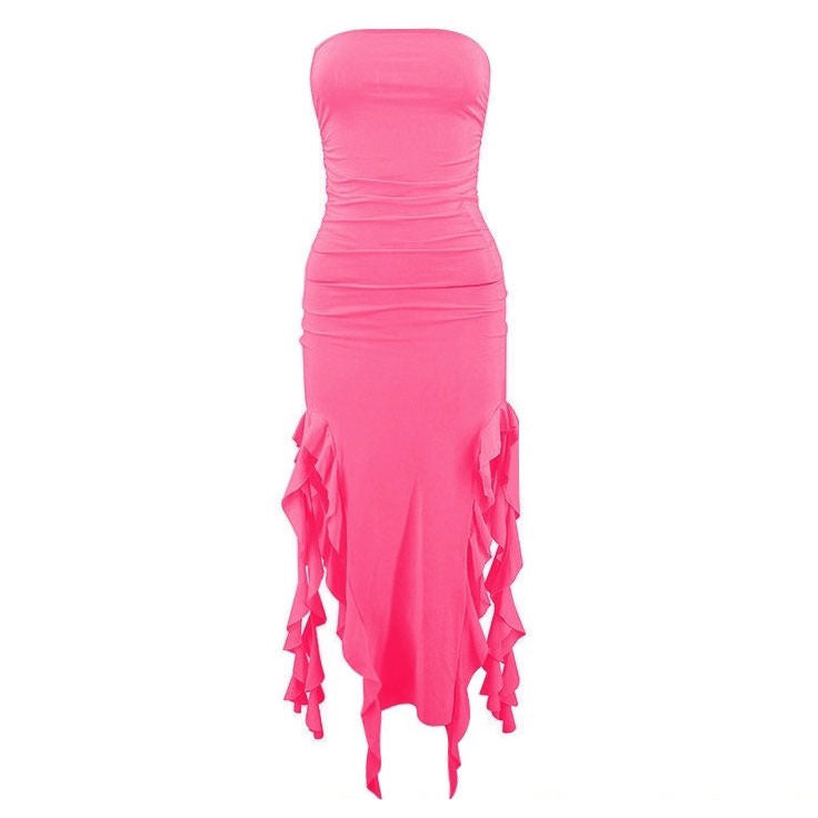 pure flirting ruffle split dress