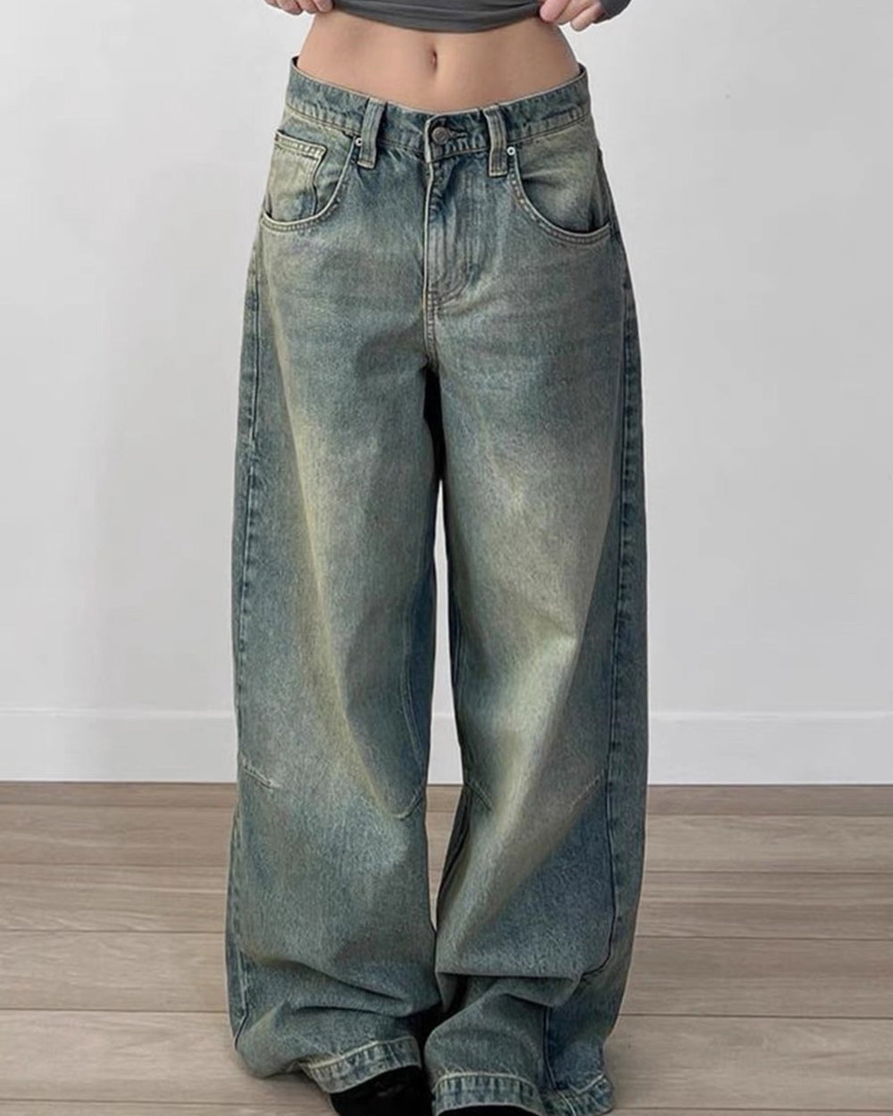 skater girl washed wide leg jeans