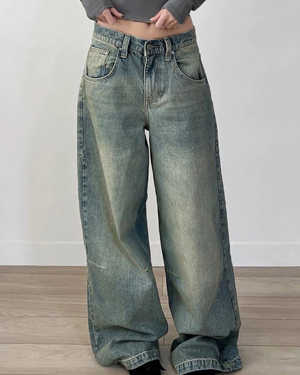 skater girl washed wide leg jeans