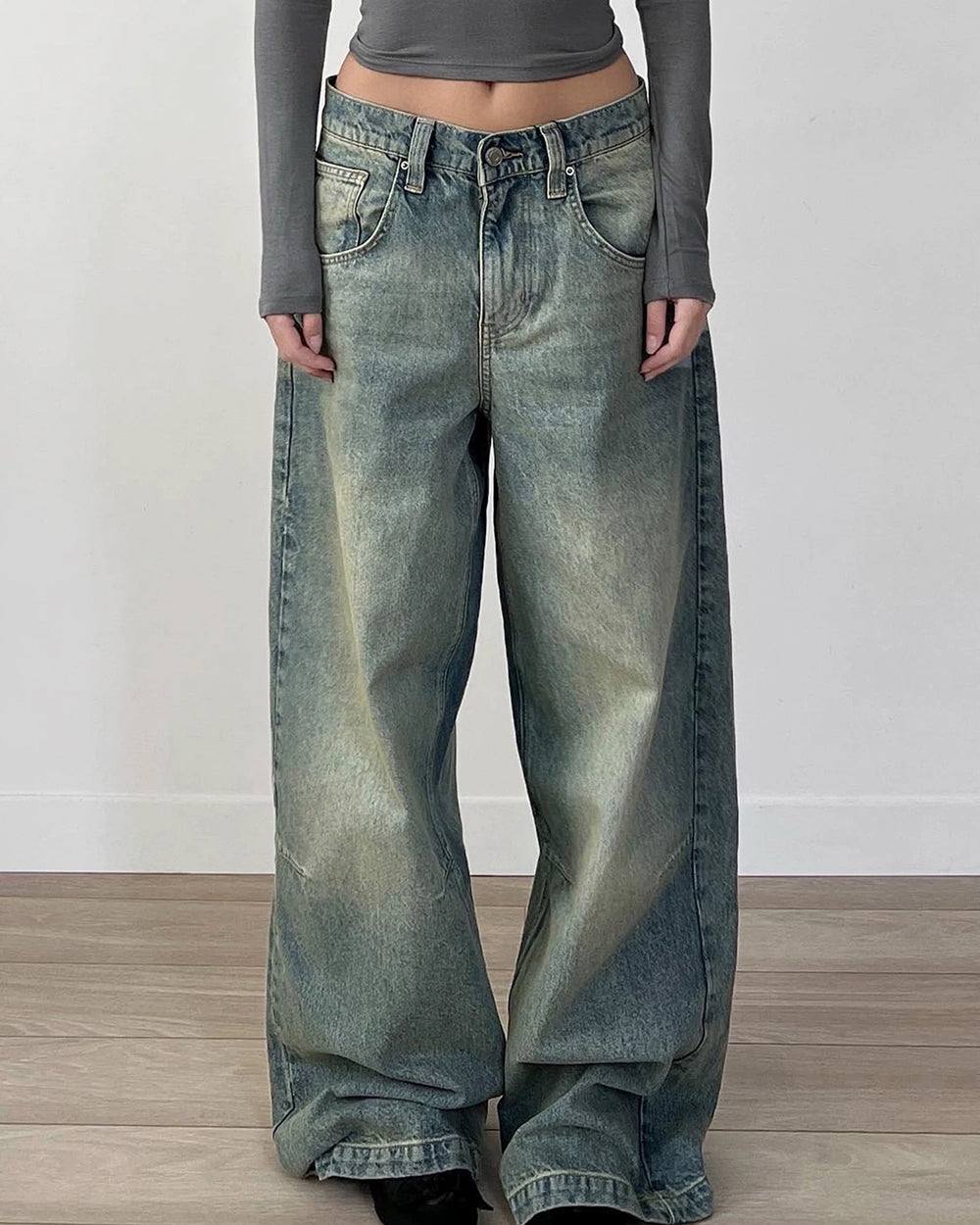 skater girl washed wide leg jeans