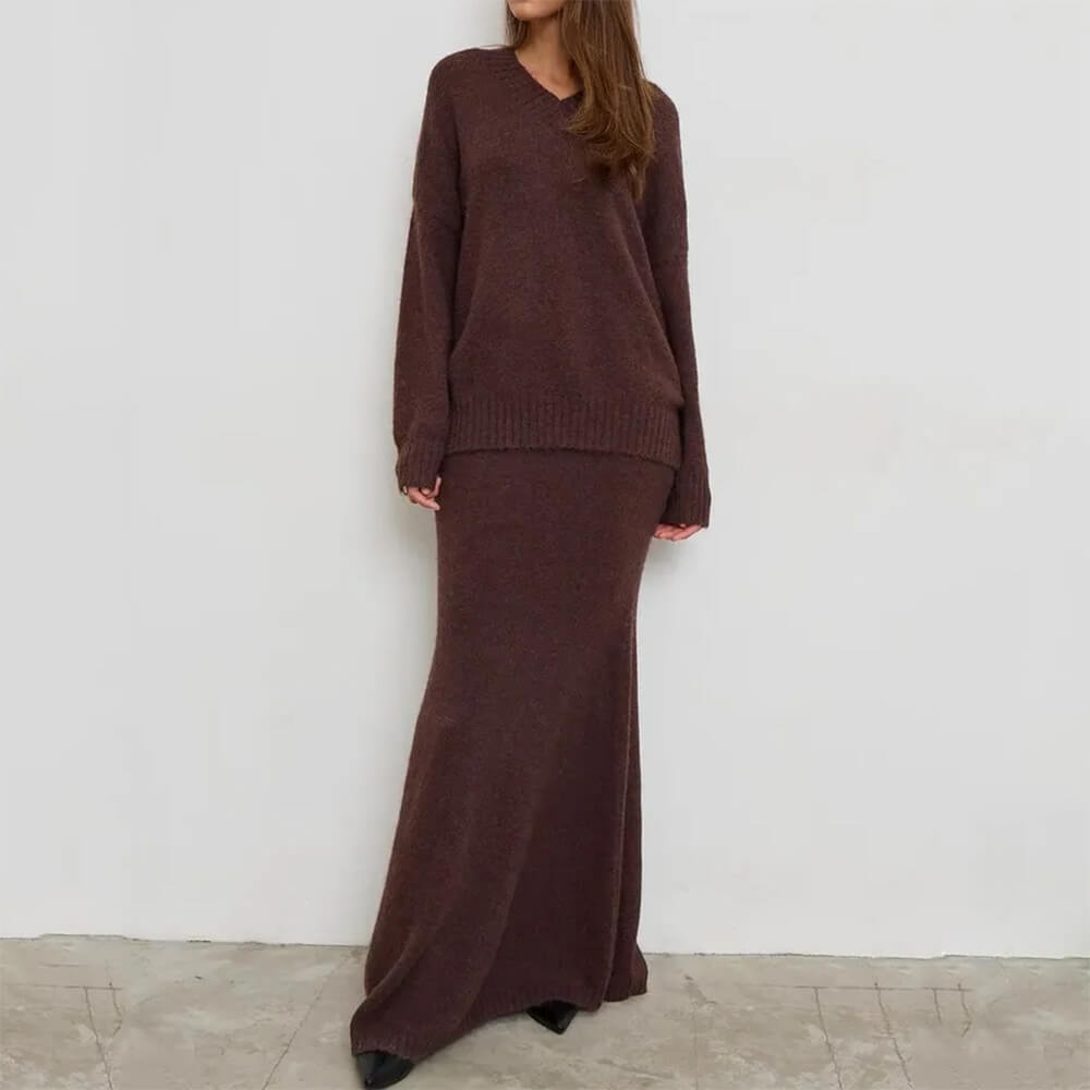 mocha sweater & skirt co ord