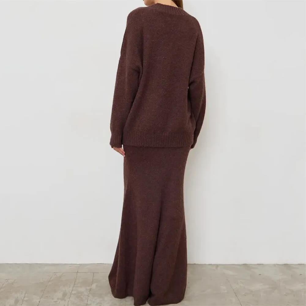 mocha sweater & skirt co ord