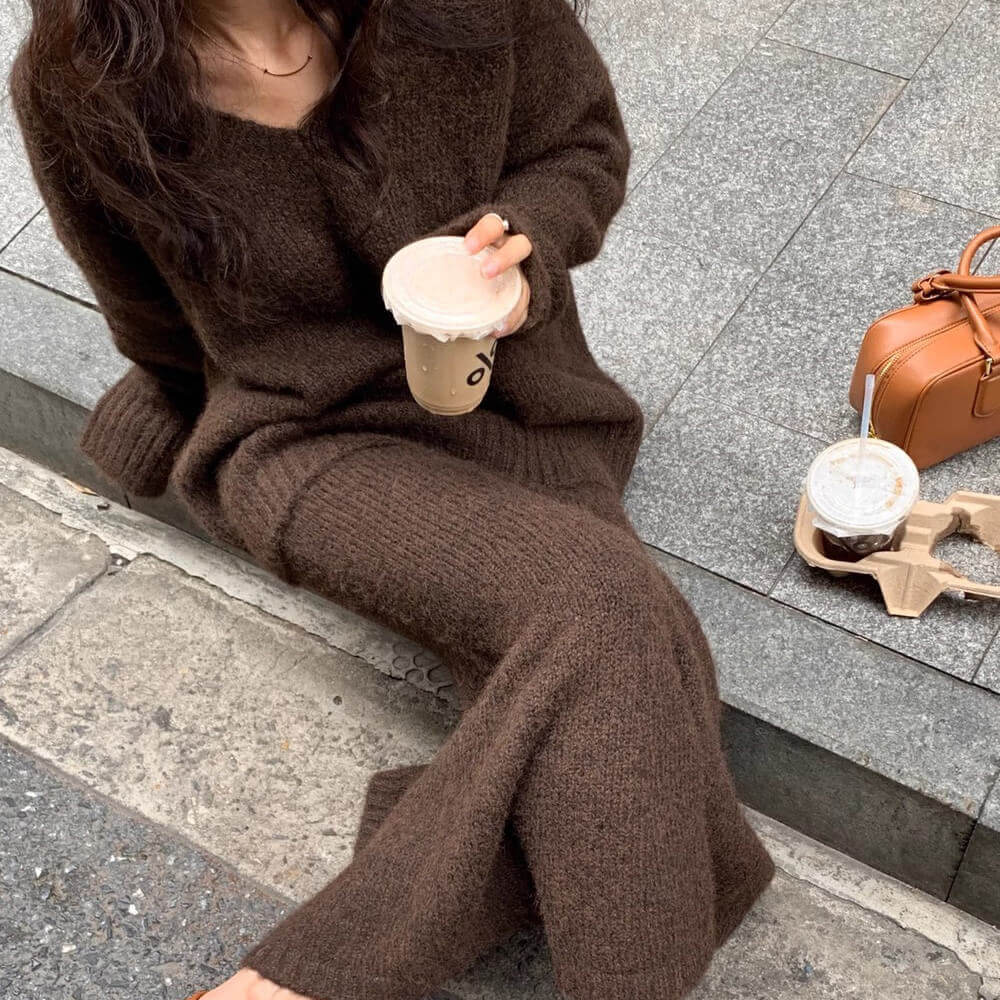mocha sweater & skirt co ord