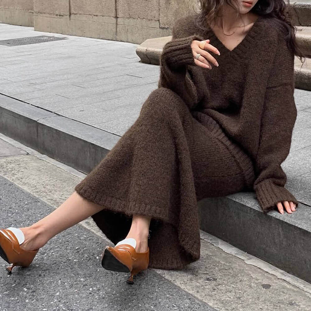 mocha sweater & skirt co ord