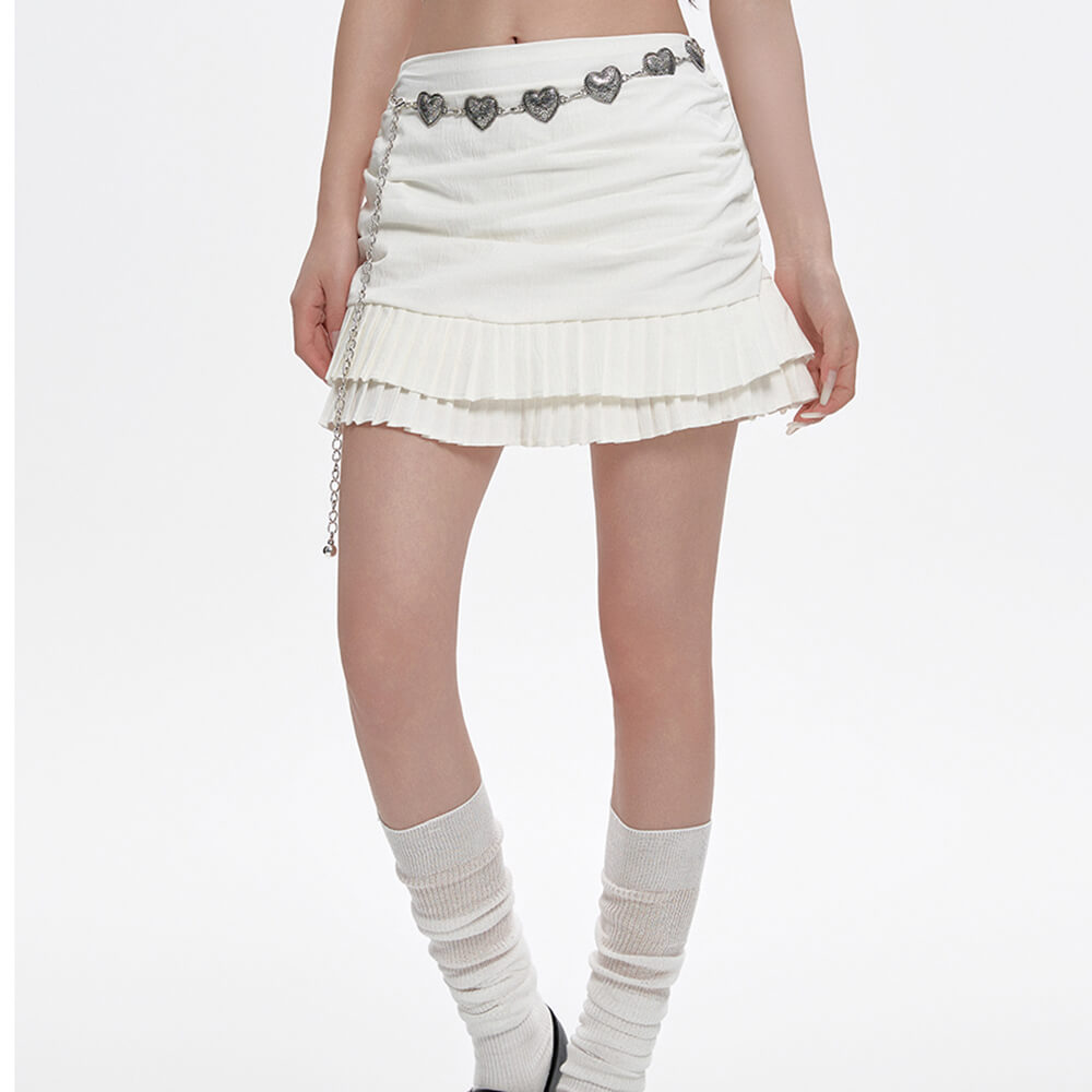milk white double layer mini skirt