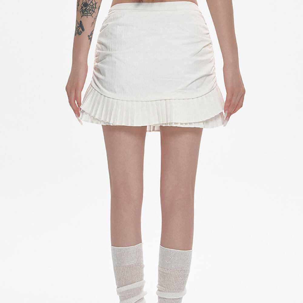 milk white double layer mini skirt