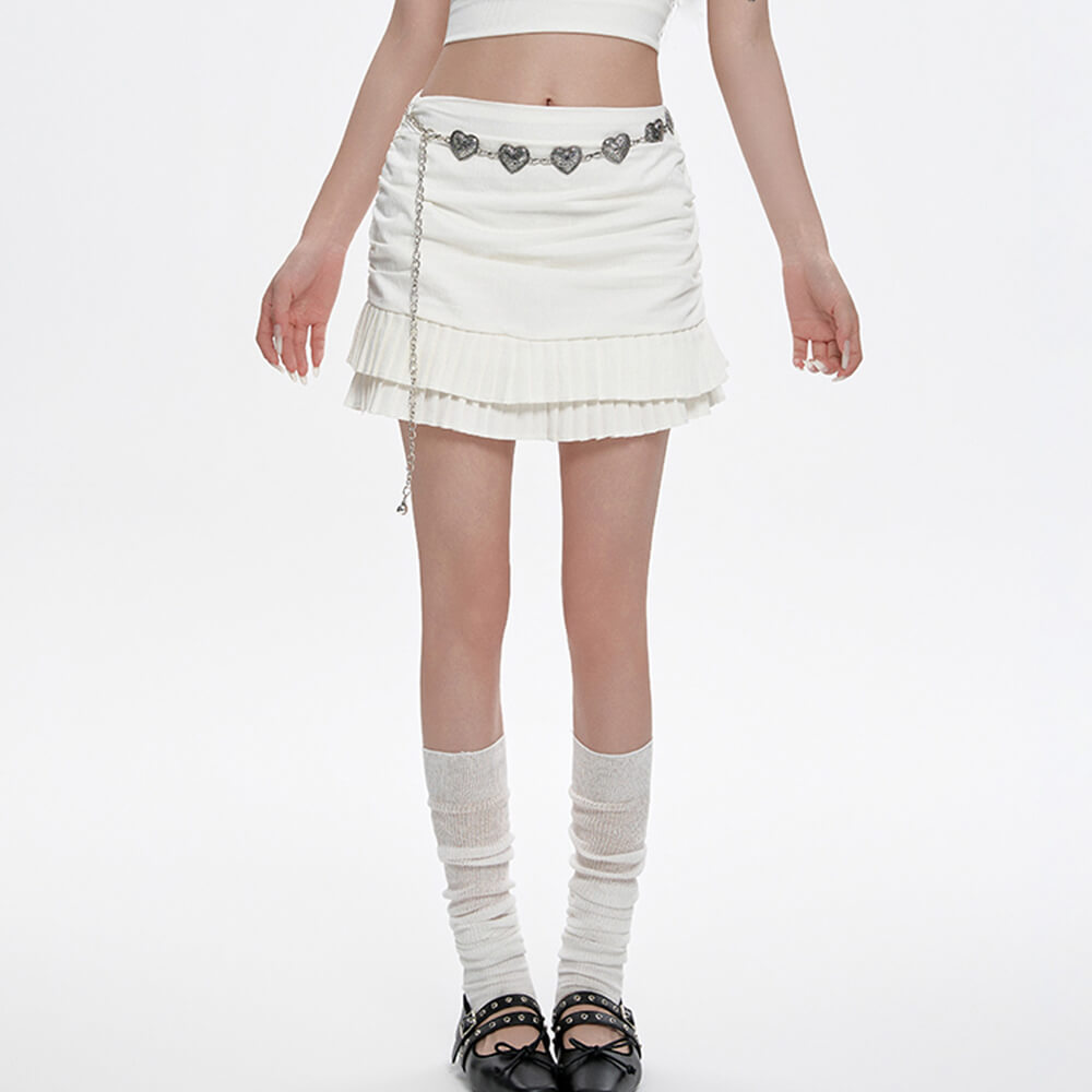 milk white double layer mini skirt