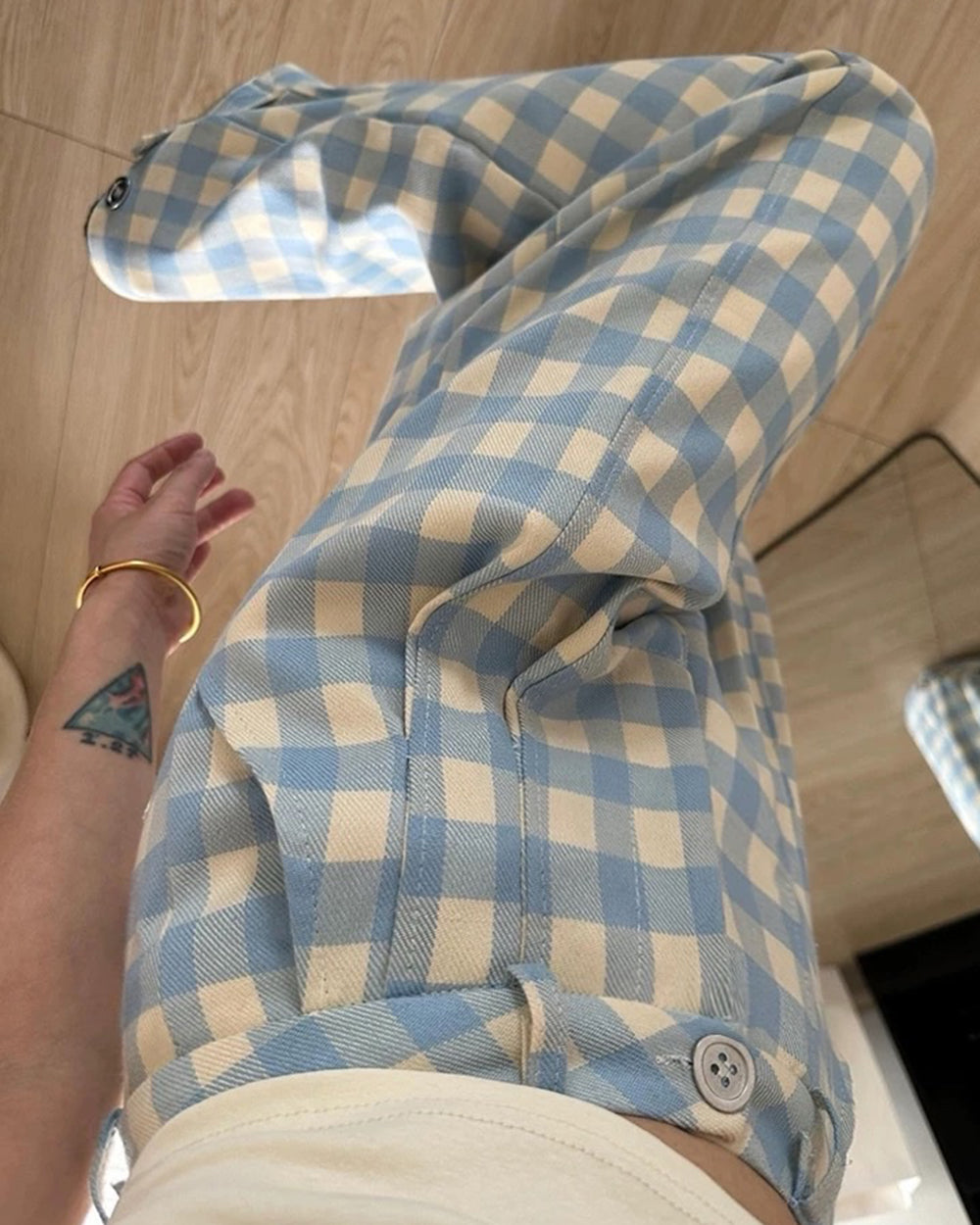 wide leg blue gingham trousers