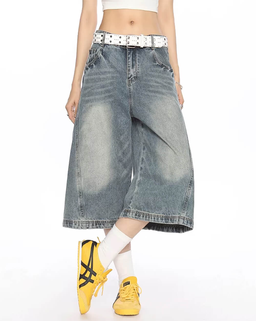 wide leg vintage wash culotte jeans