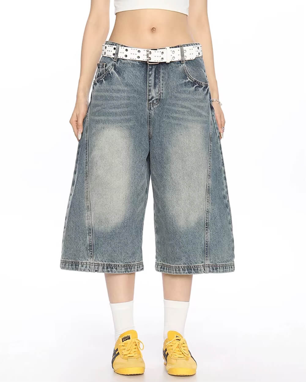 wide leg vintage wash culotte jeans