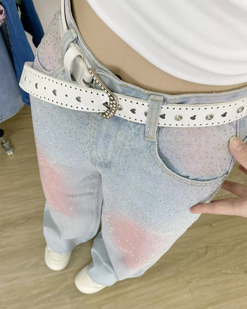 y2k blush glitter jeans