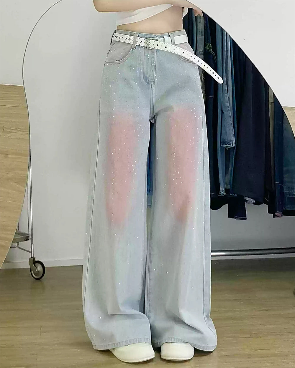 y2k blush glitter jeans